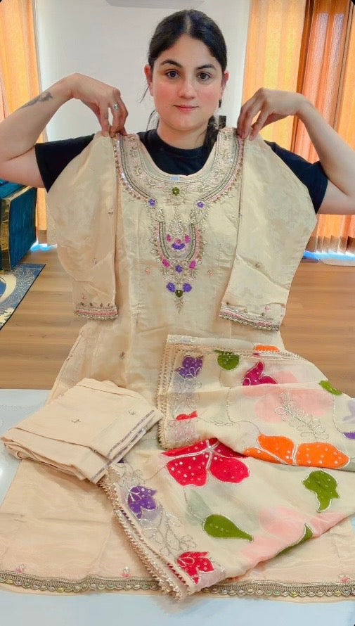 Partywear suit (Colour: Cream + Multi ), Code: 971