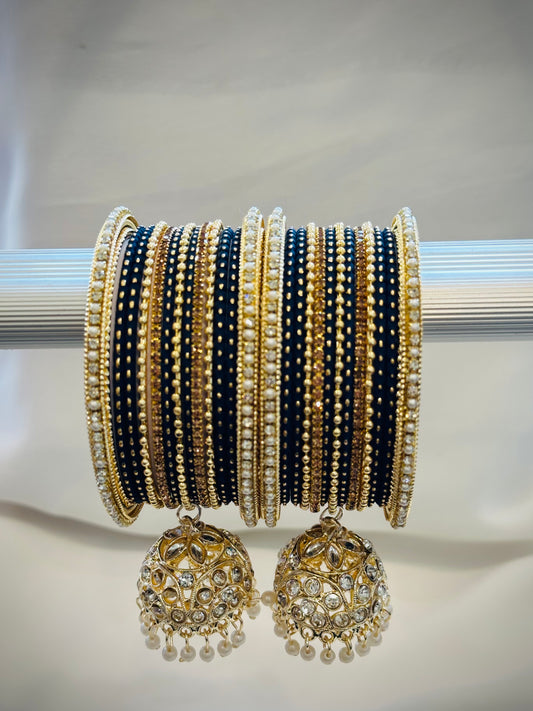 Bangle set with latkan - Colour: Navy Blue ( Code: 026 )