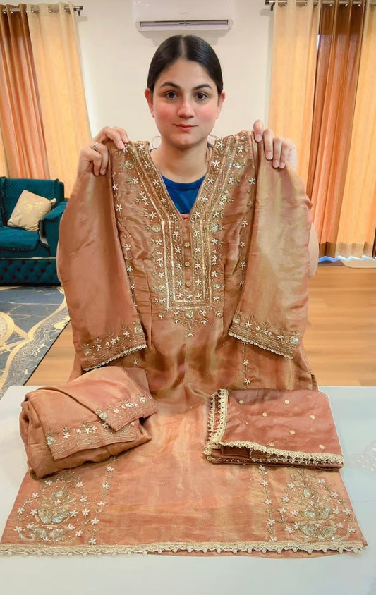 Pre orders only —— Partywear fully hand work suit (Colour: caramel brown), Code: 203