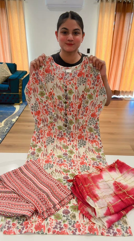 Readymade 3 pieces suit with sleek handwork on neckline, Dupatta: 1.8mtr, Colour: Plum, Code: 179