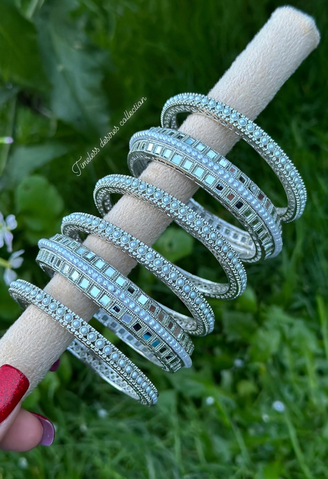 Silver bangles / kangan’s in mirror ( set of 6 )