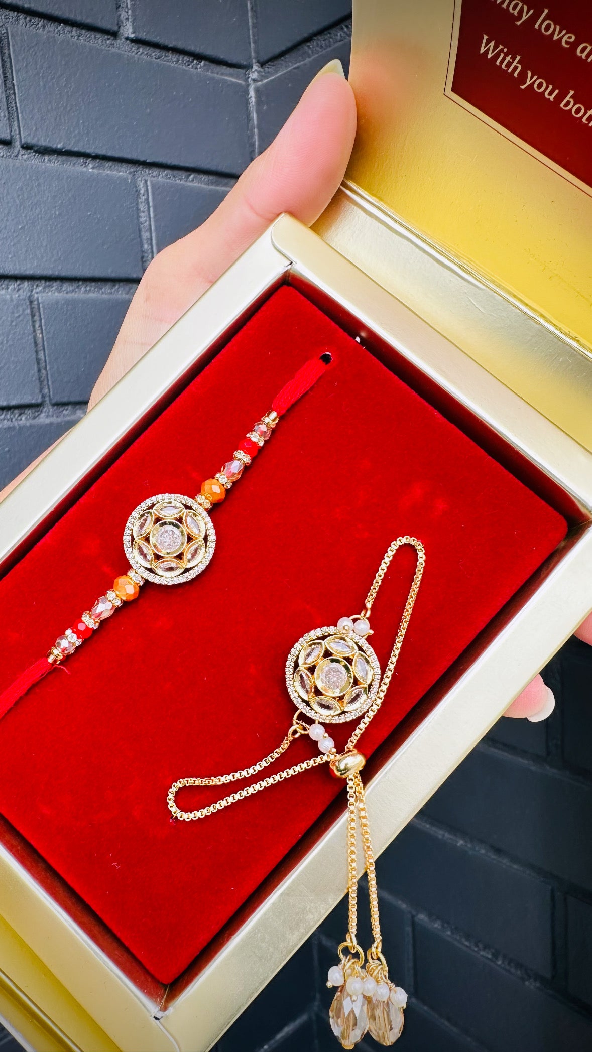Veera Bhabi Rakhi Combo set in American Diamond - Code A2