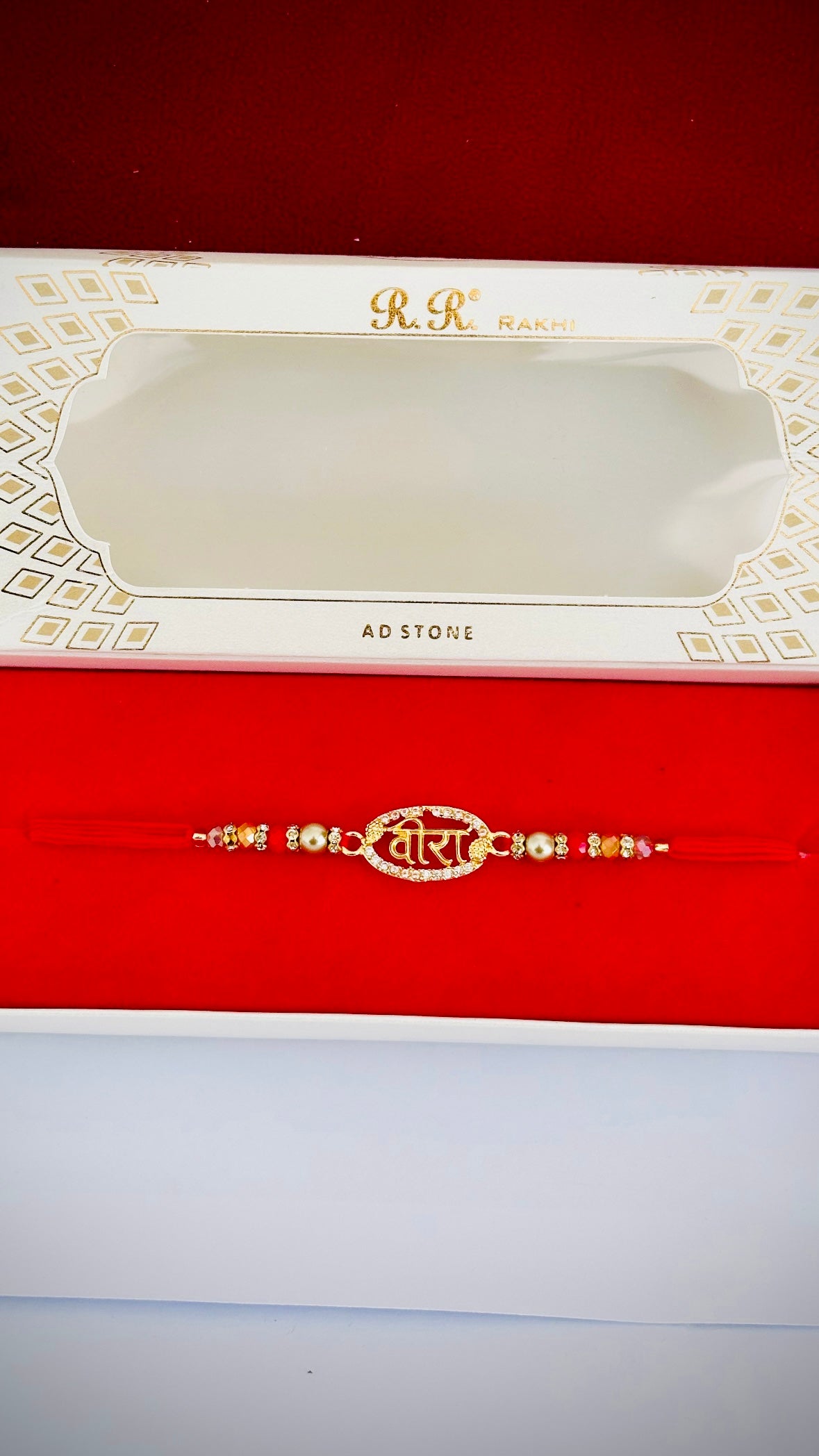 Veera ( Bayia ) Rakhi / Rakhdi box in American diamond - Code A12