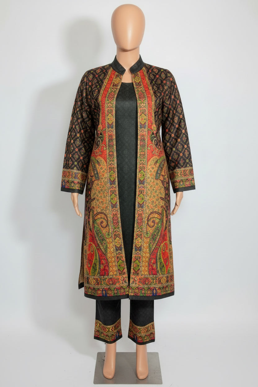 Premium Kashmiri style outfit on silk velvet - Code: 129 ( free size upto 42)