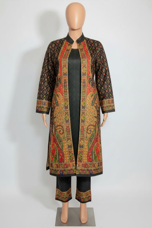 Premium Kashmiri style outfit on silk velvet - Code: 129 ( free size upto 42)