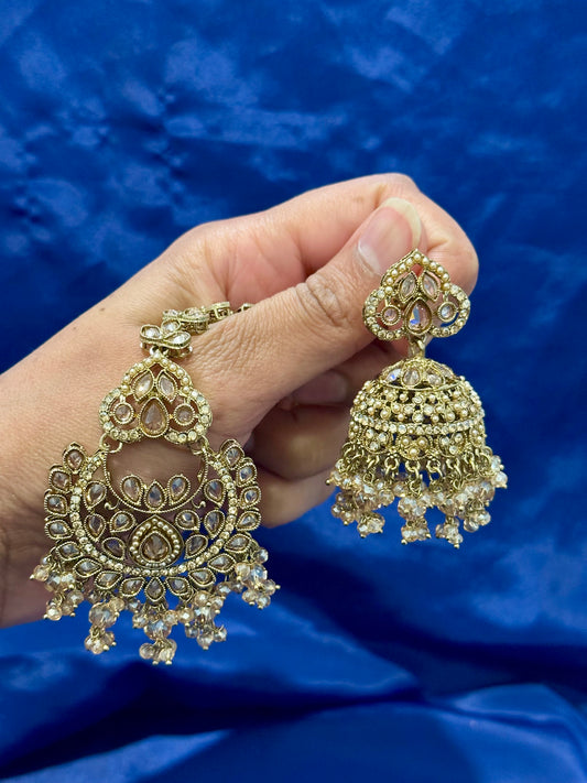 Earrings with tikka in polki, Colour: Golden, Code: 095