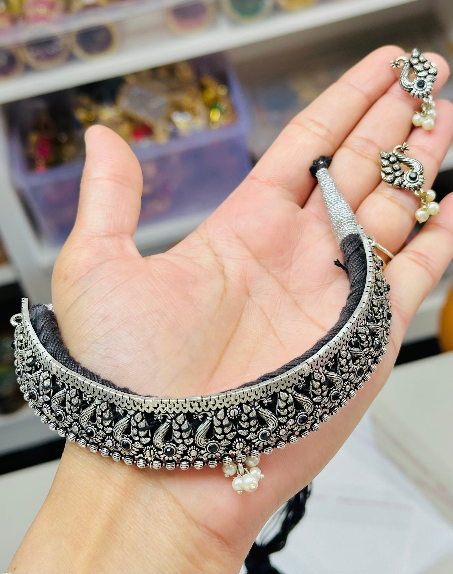 Oxidised necklace set with earrings