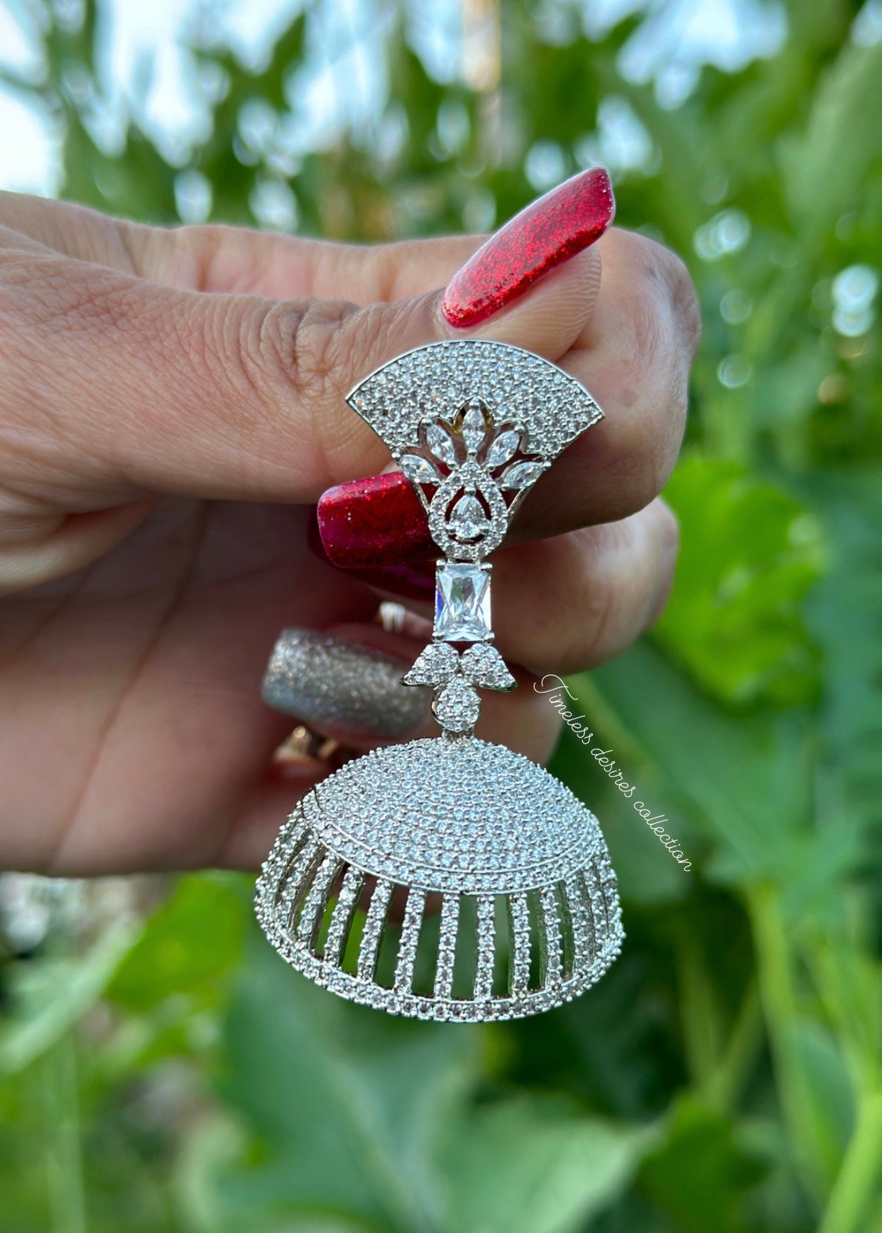 Silver  American diamond earrings Jhumka style