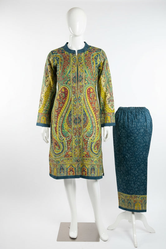 Premium Kashmiri style outfit on silk velvet - Code: 183 ( free size upto 42)