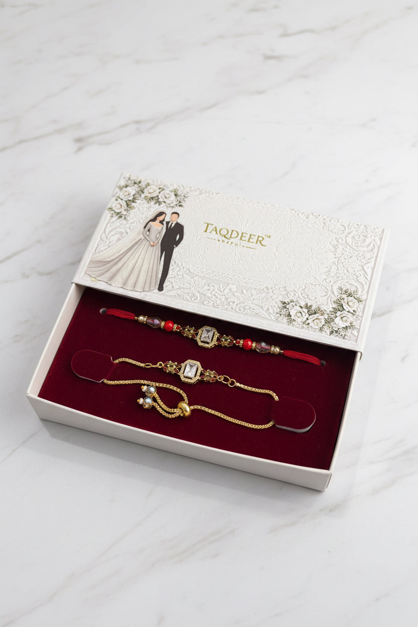 Premium couple rakhi pack in American diamond - code 423
