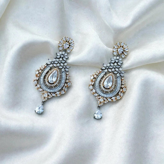 Golden and silver  American diamond earrings ( Victorian polish )