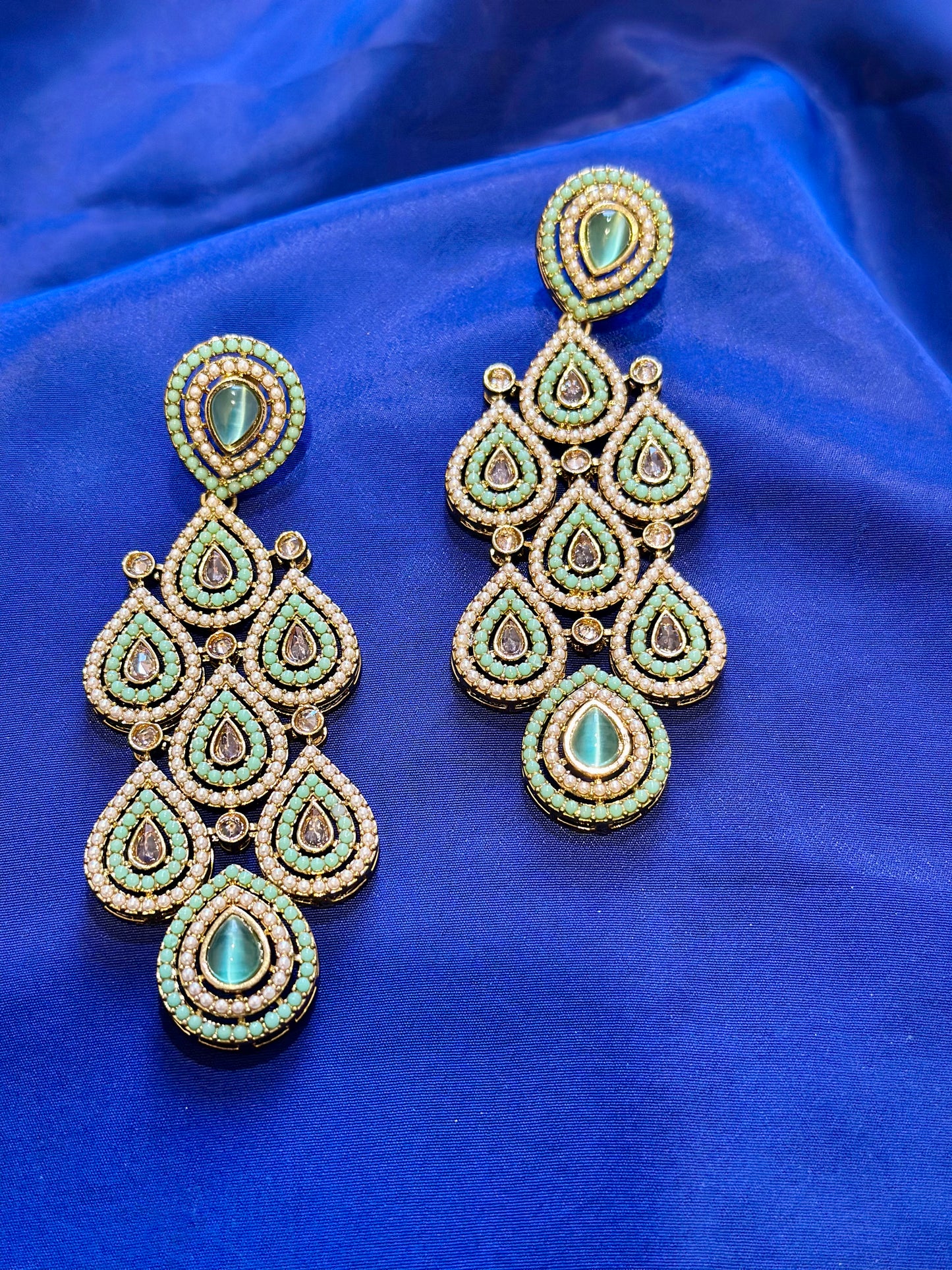 Polki earrings, Colour: Mint, (Code: X5)