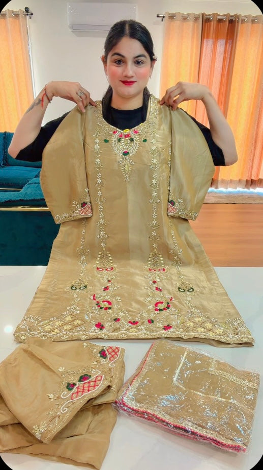 Handwork party-wear suit on Jirafe silk - Code 905