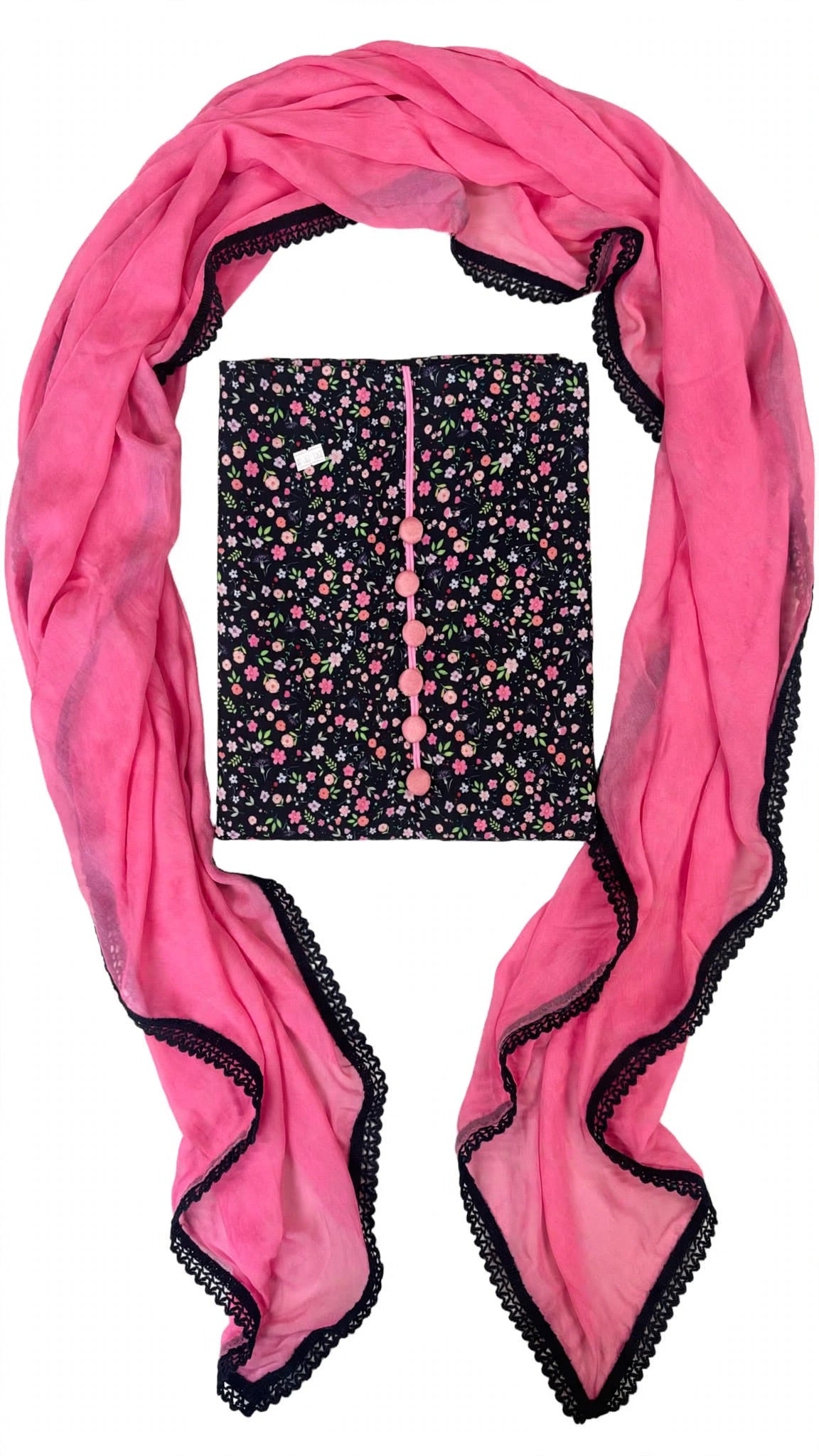 Unstitched suit in Cotton with pure duppta - Colour : Black ( Code: X52 )