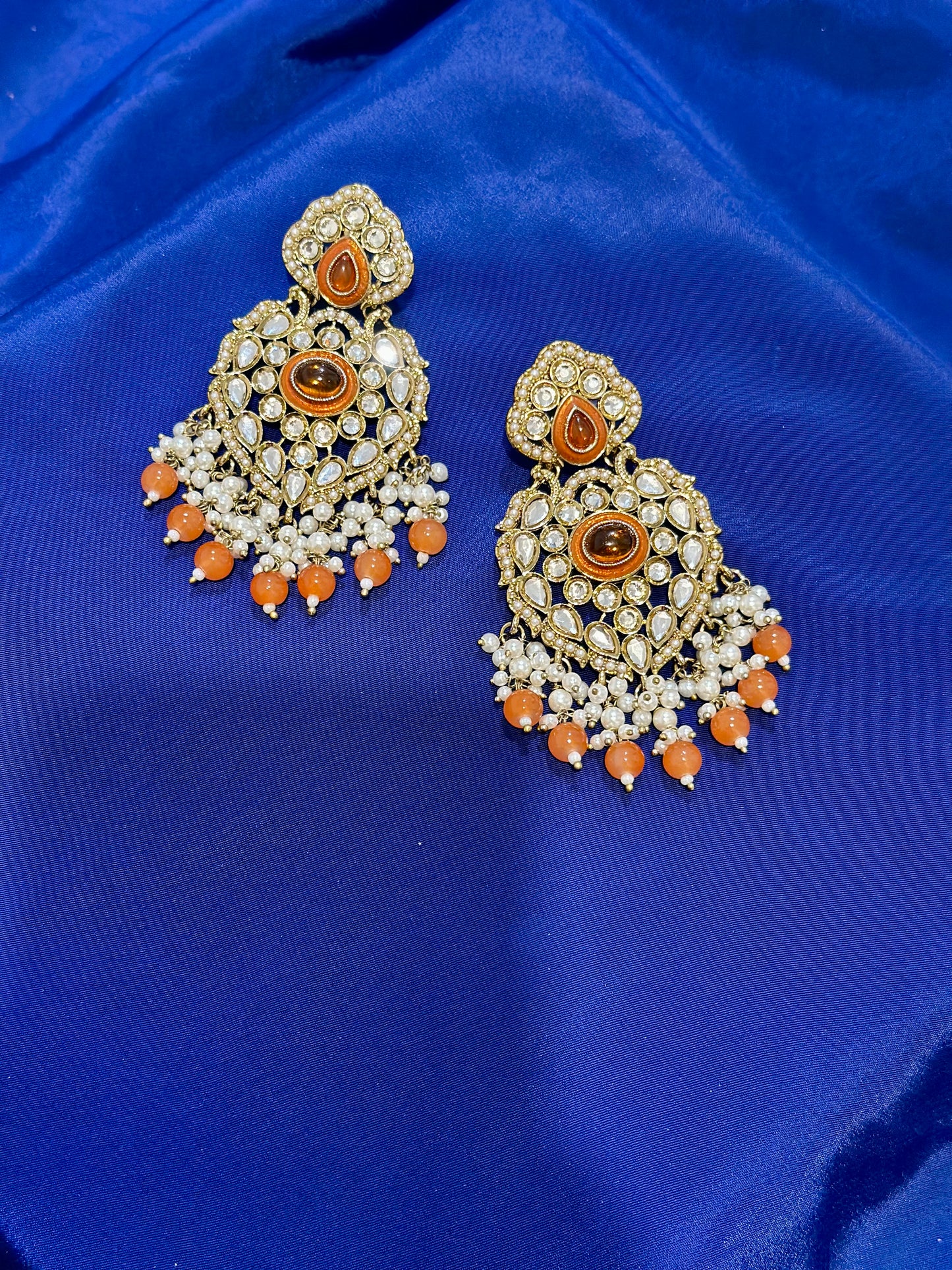 Kundan earrings, Colour: Orange, (Code: X10)