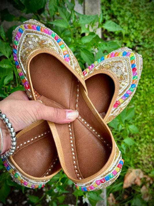 Multi colour punjabi jutti with hand work
