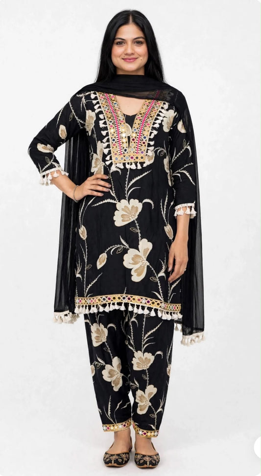 Mirror work indo western cotton suit, Code : 354