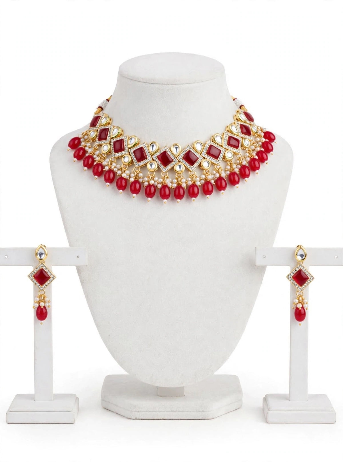 Red Choker / necklace set in Monalisa with Kundan-N21