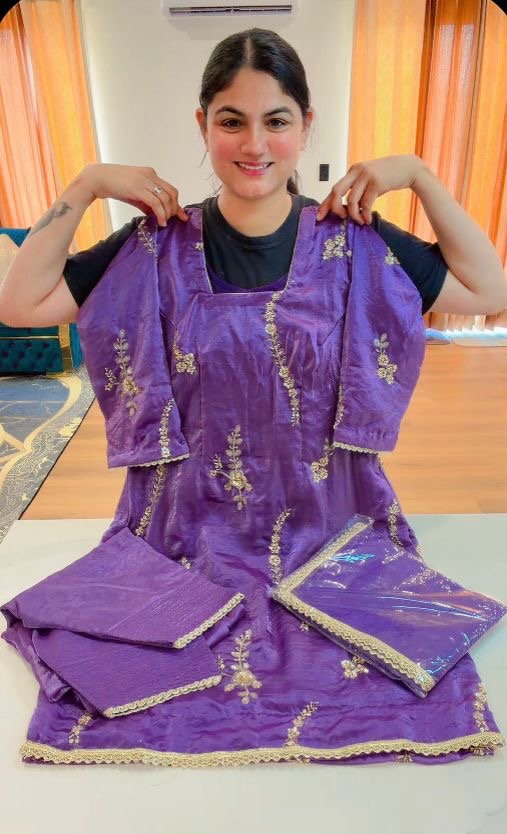 Party wear Handwork suit - ( Colour : Purple ) Code - 939 ( Front Back both side handwork )