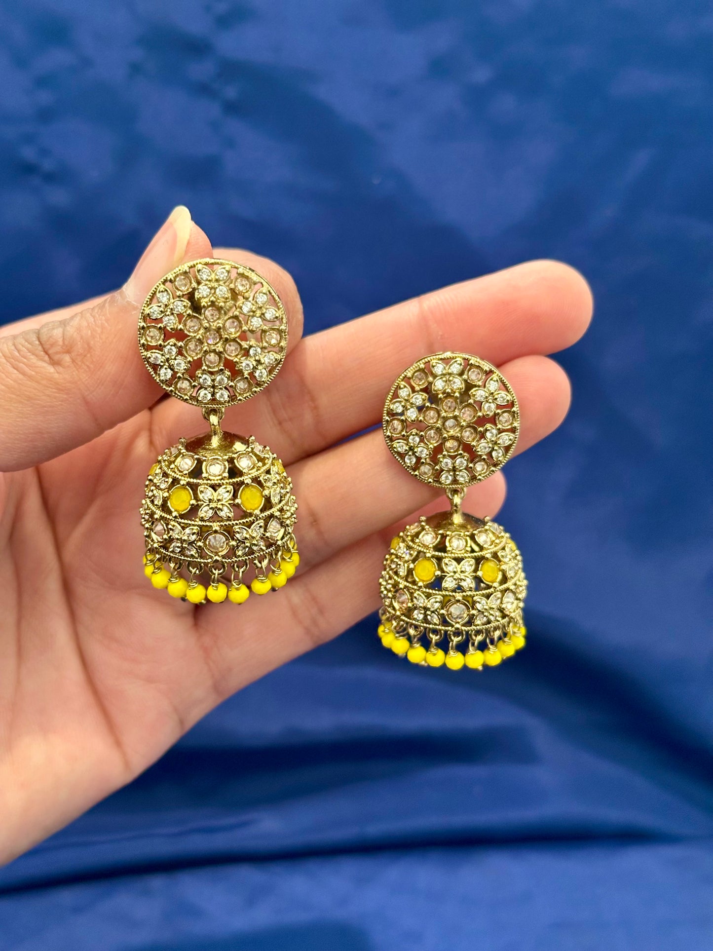Earrings in polki, Colour: Yellow, Code: 095