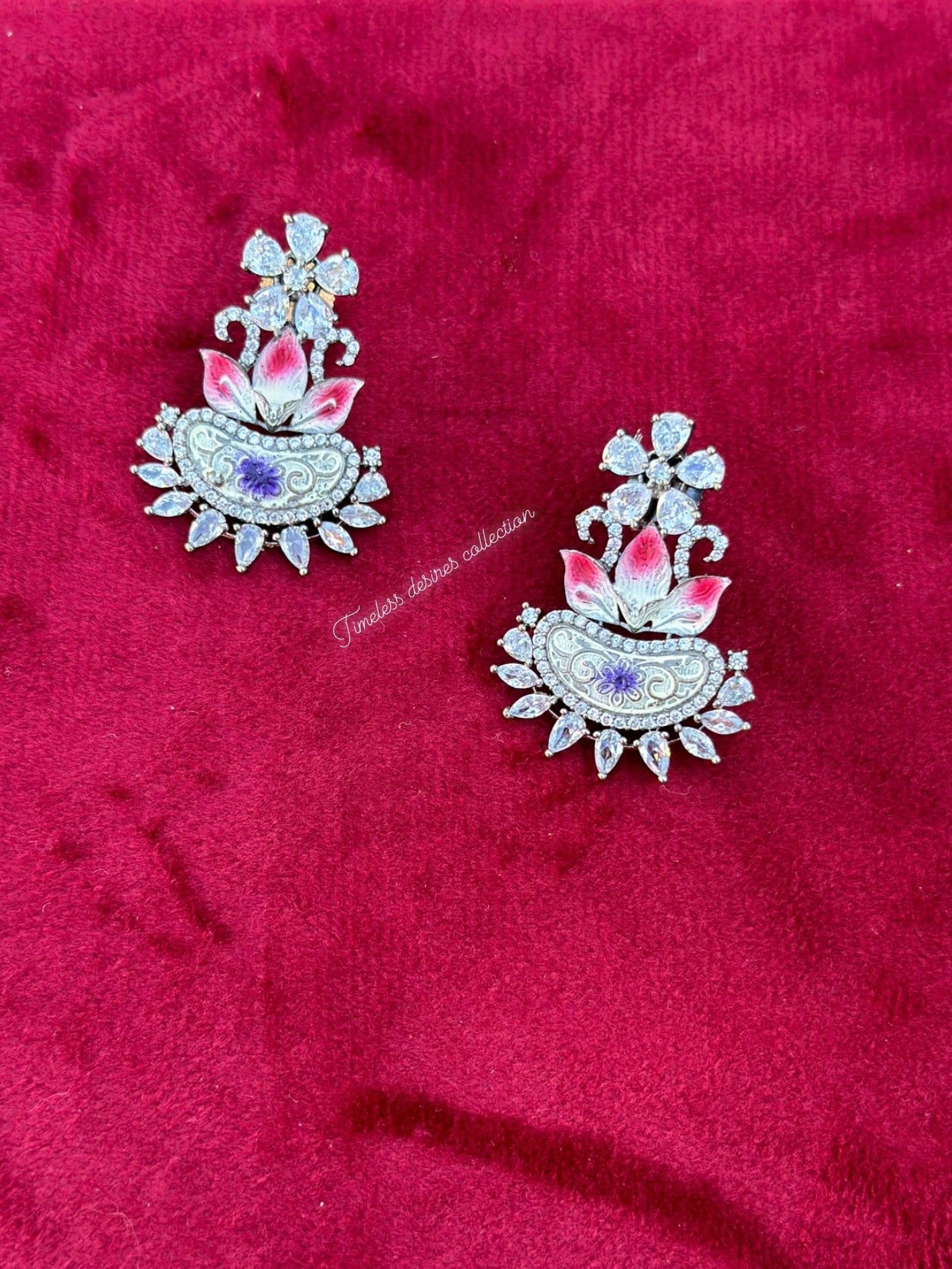 Multi American diamond earrings in silver polish