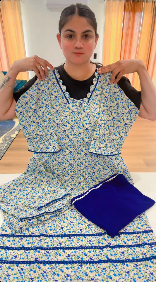 Cotton Printed Boutique Stitched Suit, Colour: Blue, Code: 200