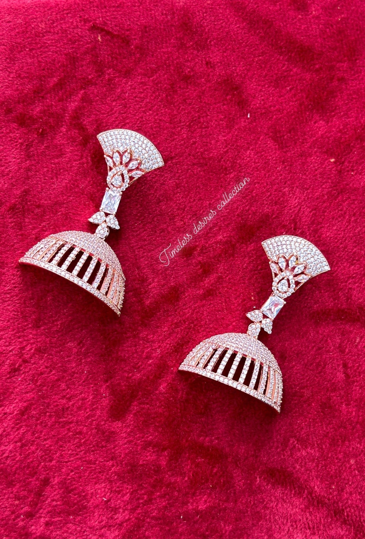 American diamond earrings in rose golden