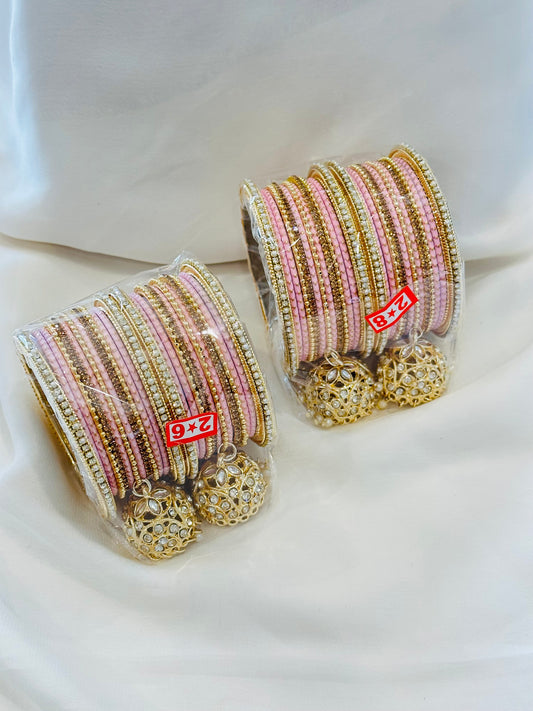 Bangle set with latkan - Colour: Baby pink ( Code: 018 )