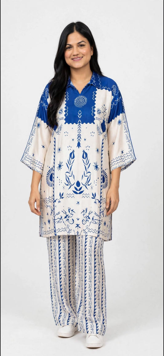 Satin silk printed co-ord set, Code: R5