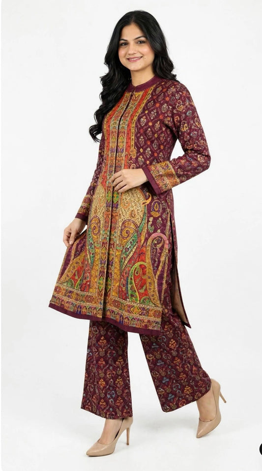 Premium Kashmiri style outfit on silk velvet - Code: 184( free size upto 42)