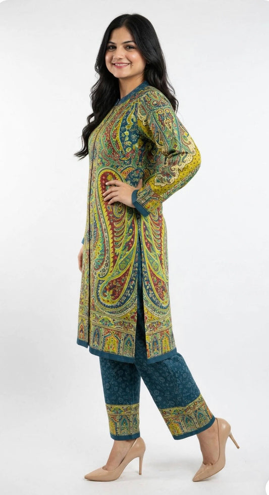 Premium Kashmiri style outfit on silk velvet - Code: 183 ( free size upto 42)