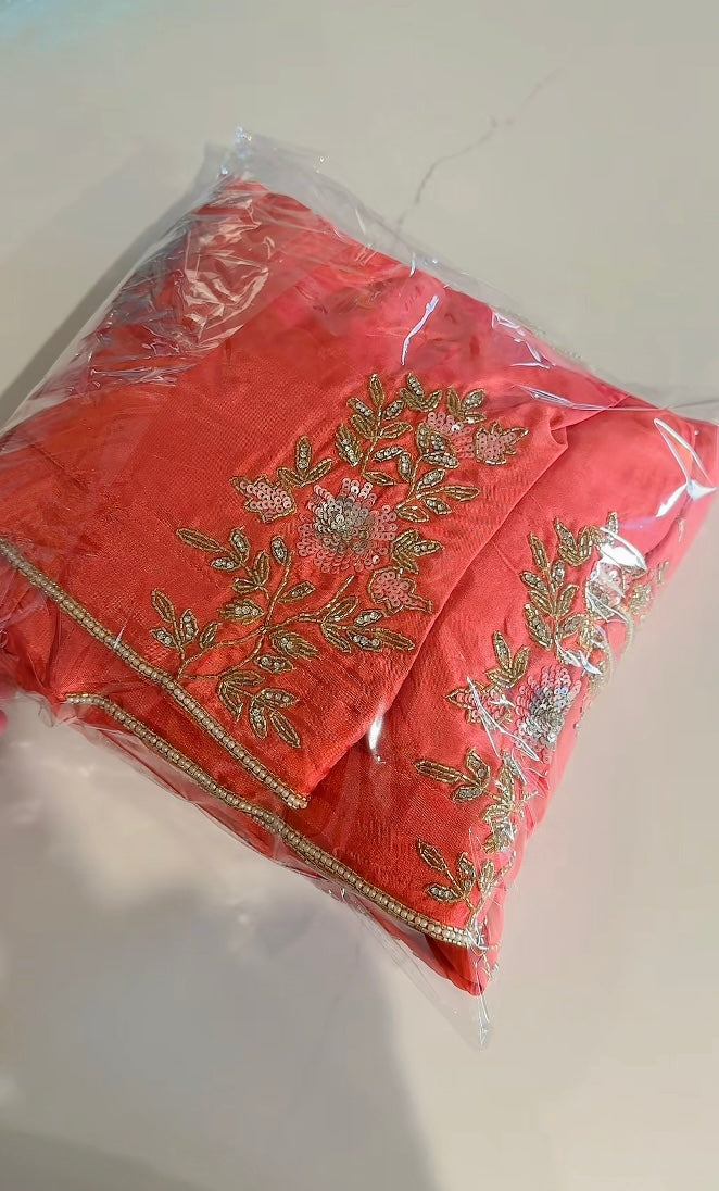Handwork salwar suit - Colour : Carrot pink  ( Code: 631 )