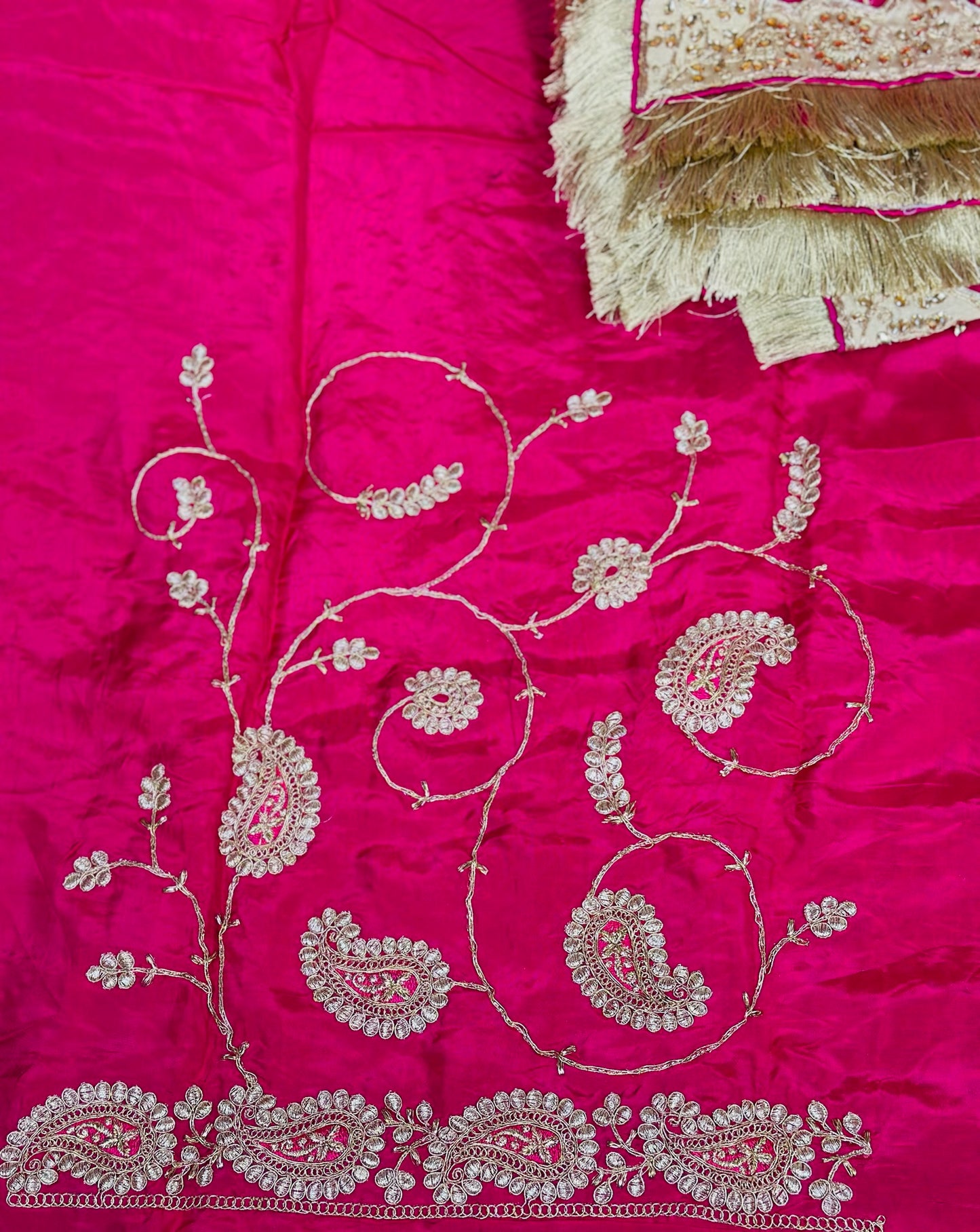Heavy Punjabi suit - shirt : silk , bottom - silk , Duppata chiffon - colour : Rani pink