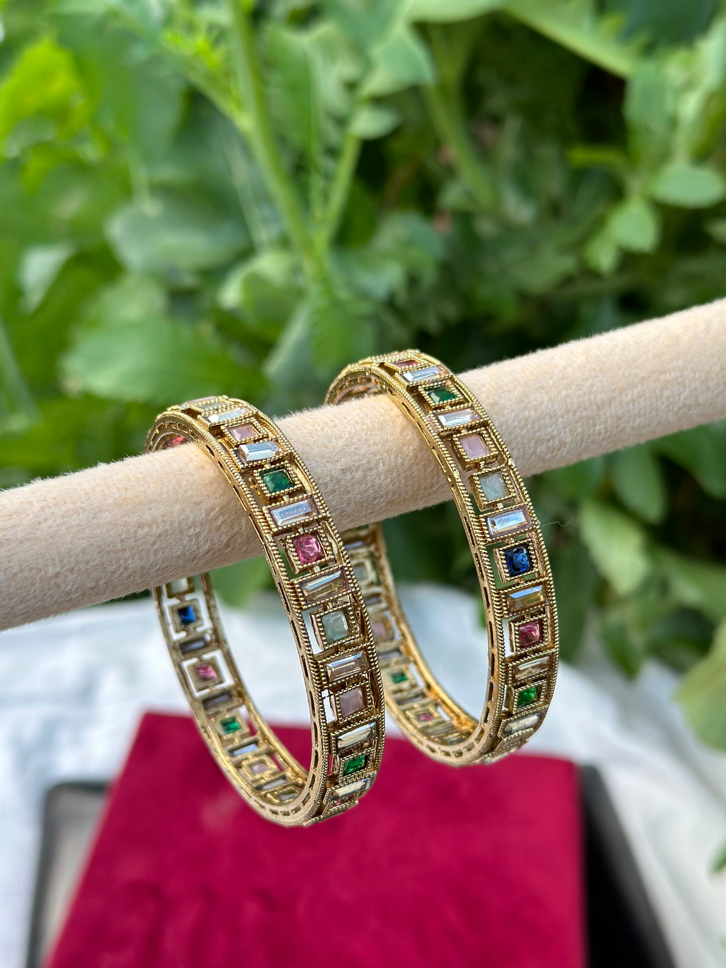Multi colour Kangan / bangles in polki ( set of 2 )