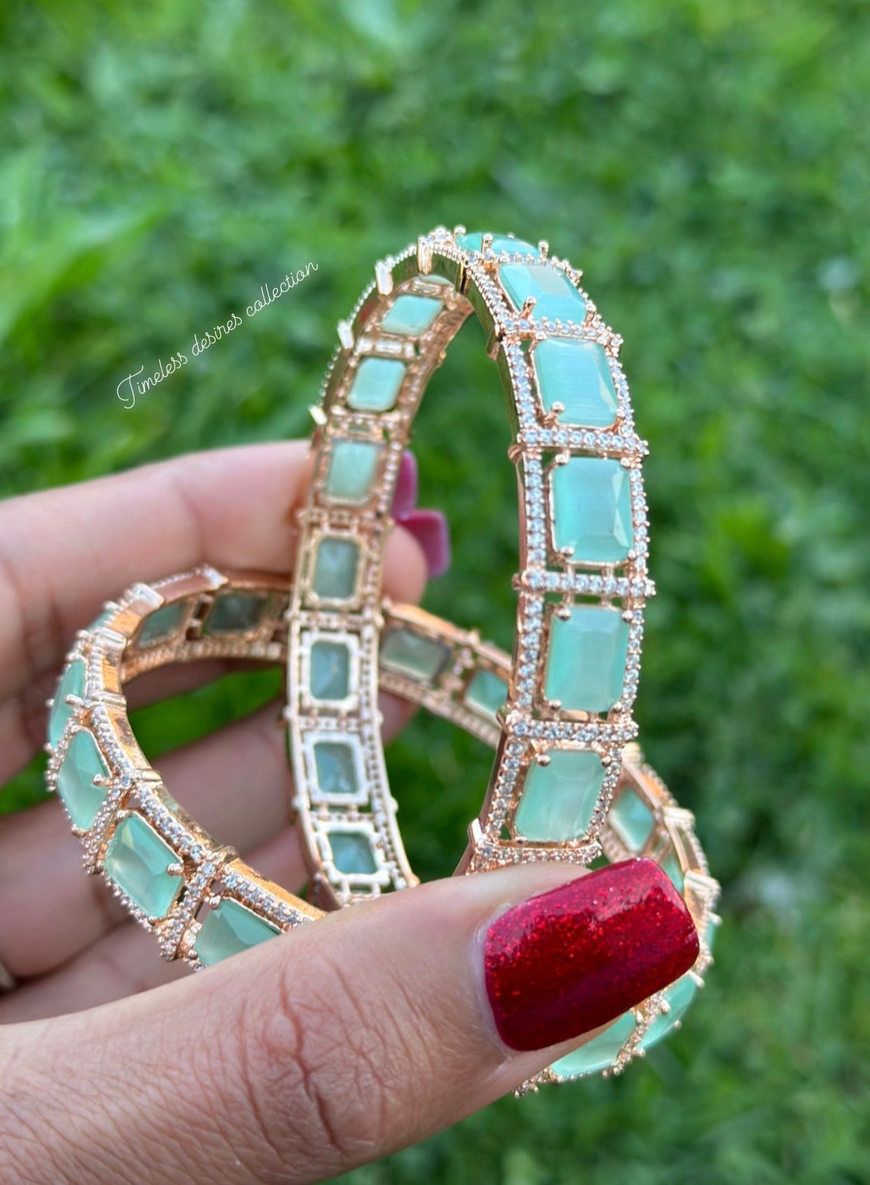 Mint colour American diamond kangan / bangles