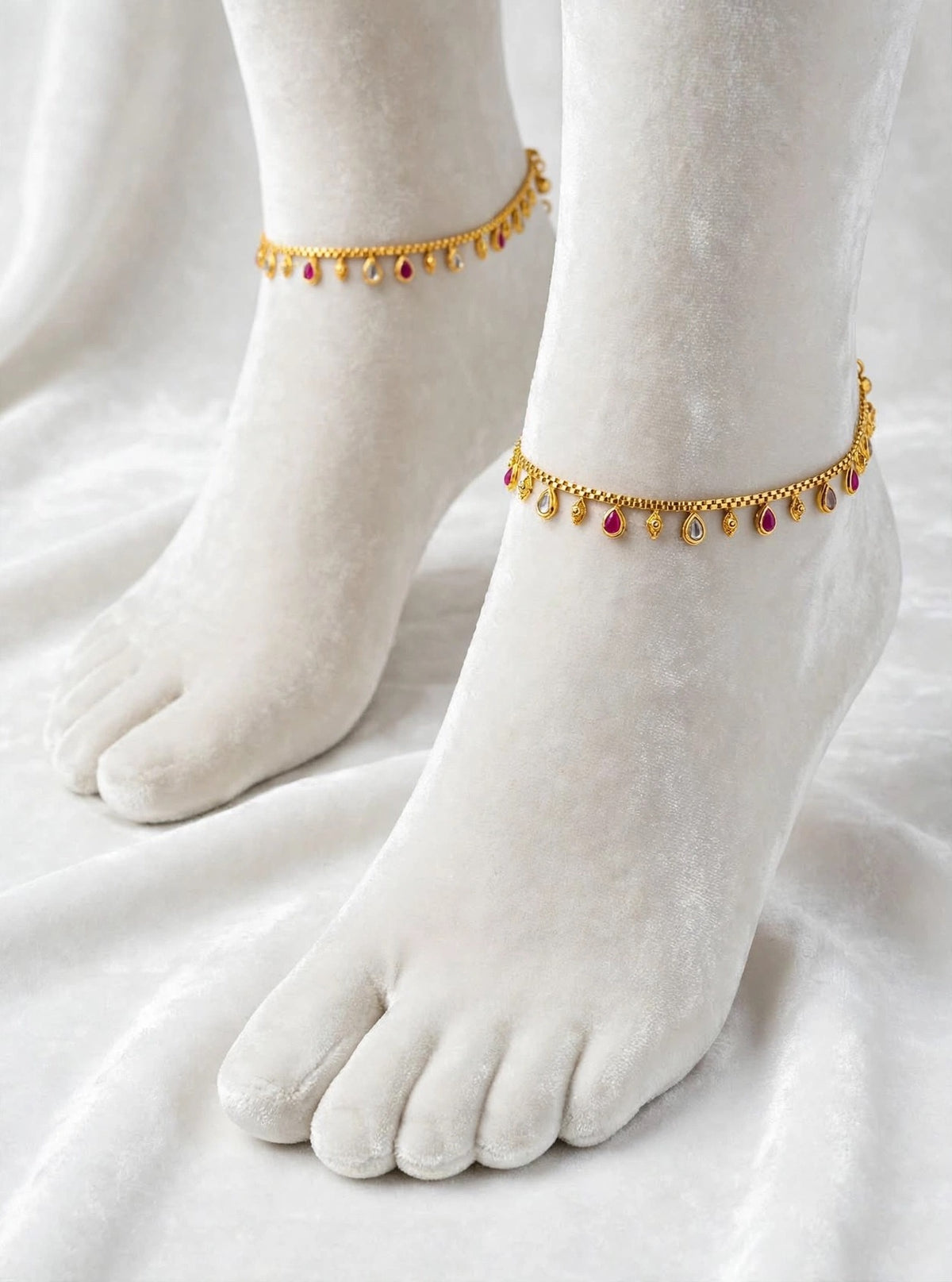Antiq gold anklets in multi colour - (Code:054)