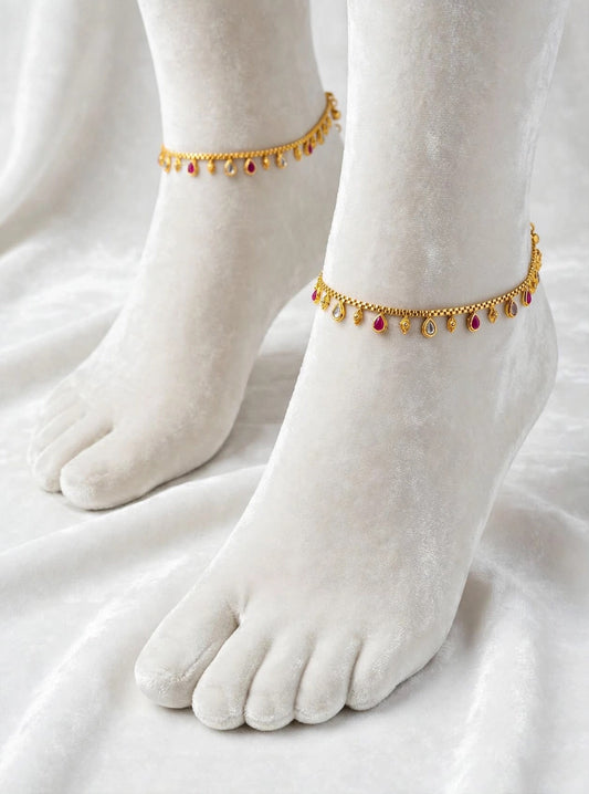 Antiq gold anklets in multi colour - (Code:054)