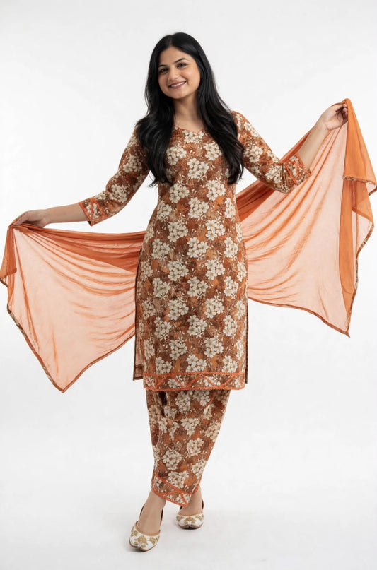 Premium quality cotton salwar suit - colour peachy orange - Code 297