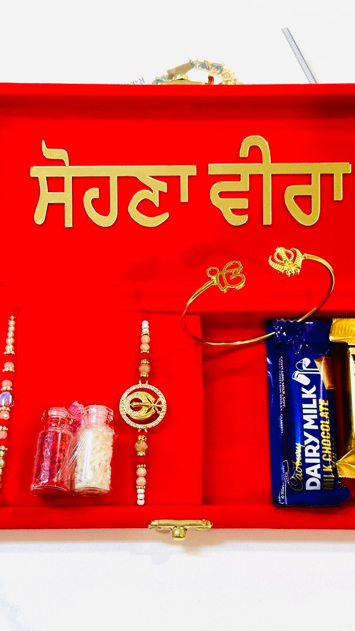 Rakhi / Rakhdi gift hamper for brother ( All in one ) Premium Rakhi box with Gift Item Kada- Rakhdi/chocolate/boxes designs can be assorted