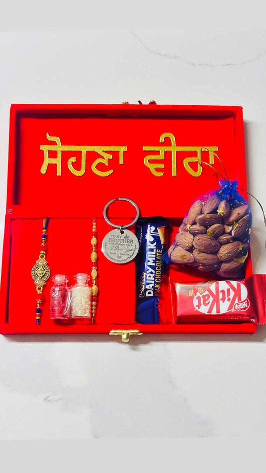 Sohna Veera Rakhi / Rakhdi hamper box with gifts (assorted designs)