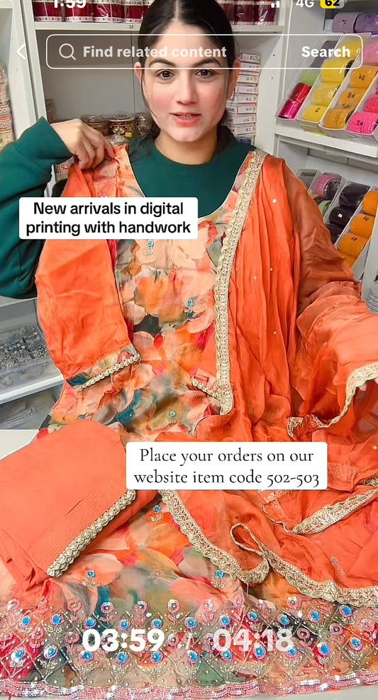 Item Code 503 - Punjabi suit ( Colour Orange ) Taking Pre orders now