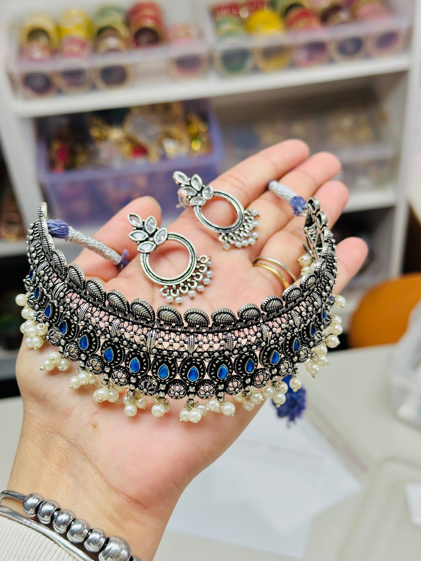 Oxidised Necklace set with earrings