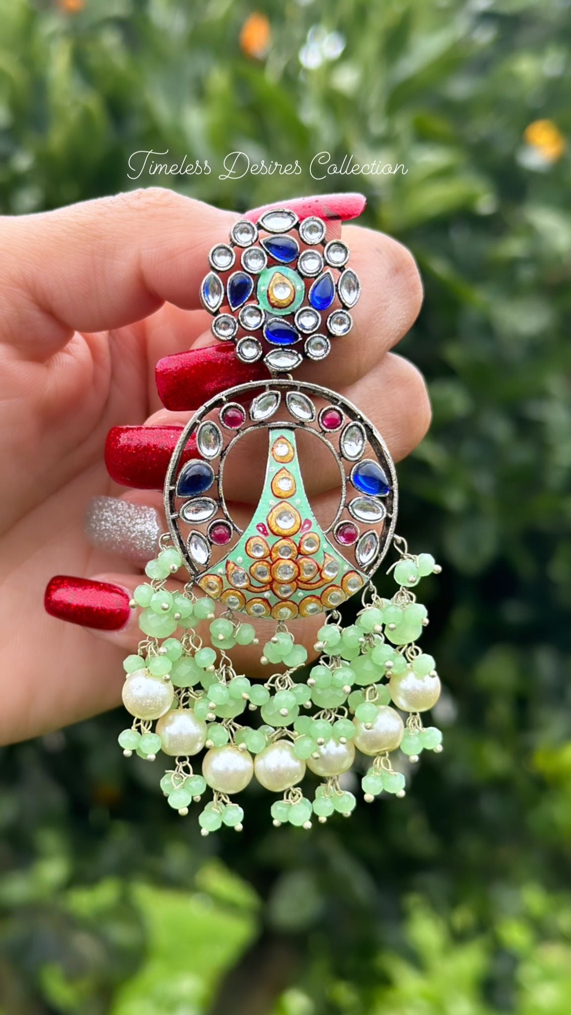 Mint green/blue colour earrings in german silver