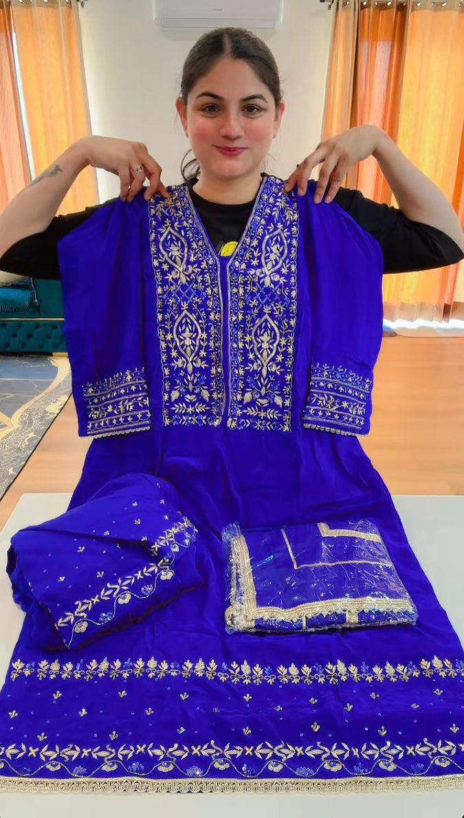 Partywear fully hand work suit (Colour: royal blue), Code: 251
