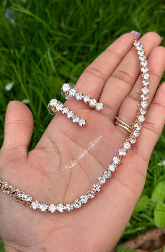 American diamond necklace set in rose golden
