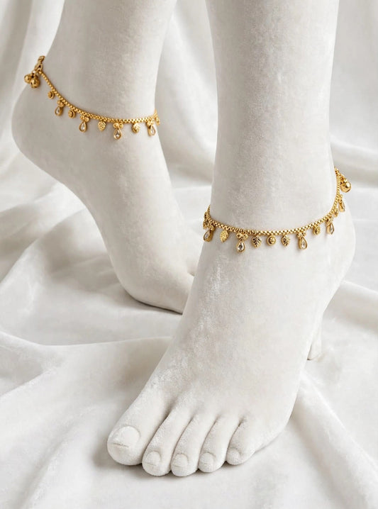 Polki anklets in gold colour - (Code:061)
