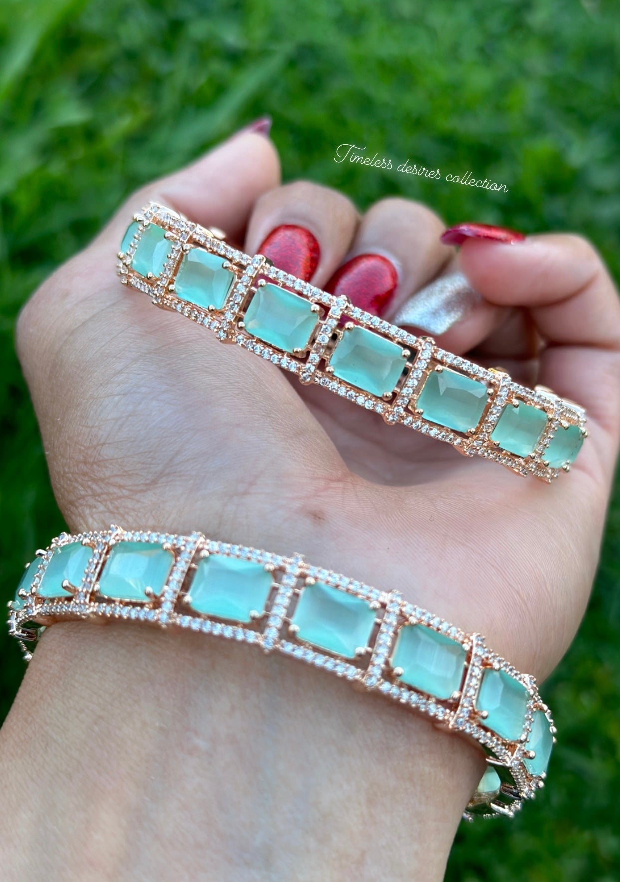 Mint colour American diamond kangan / bangles
