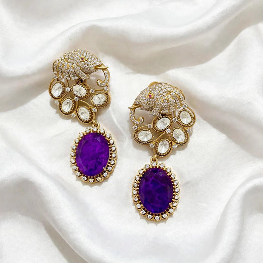 Mossonite+Doublet earrings ( Premium Range ) Colour: Purple, (Code: X7)
