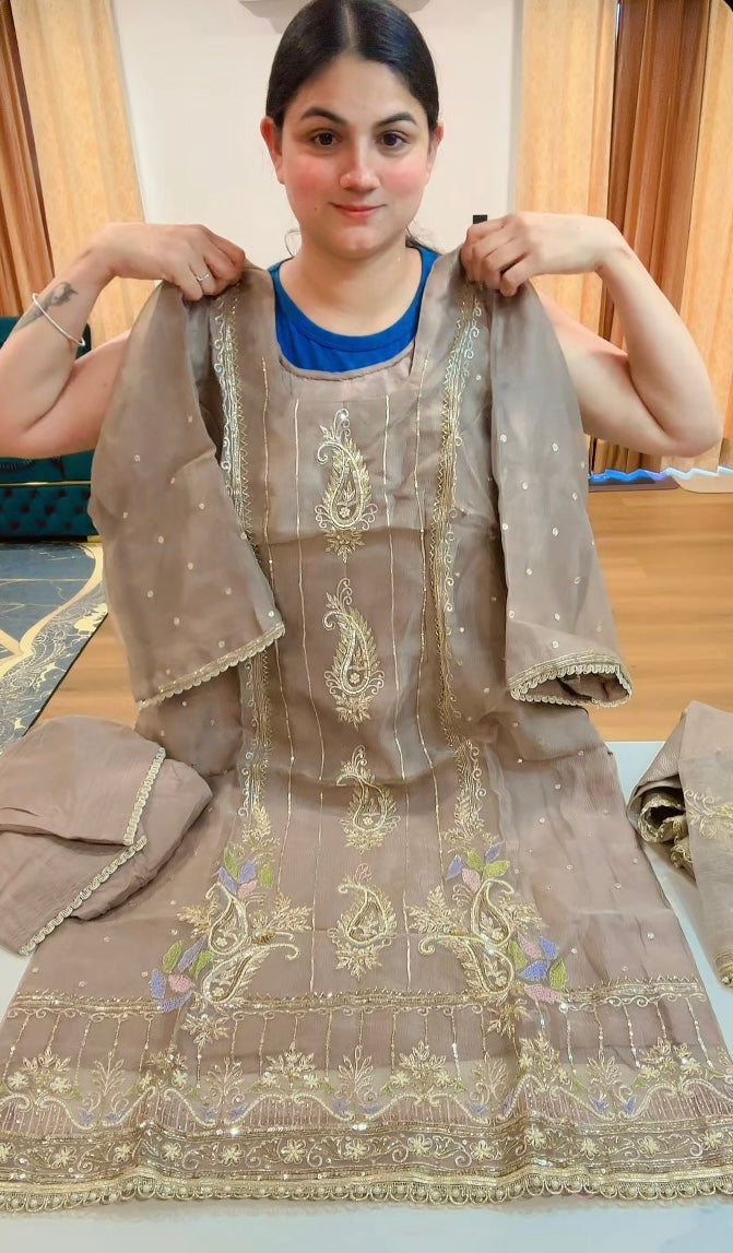 Partywear fully hand work suit (Colour: caramel), Code: 215