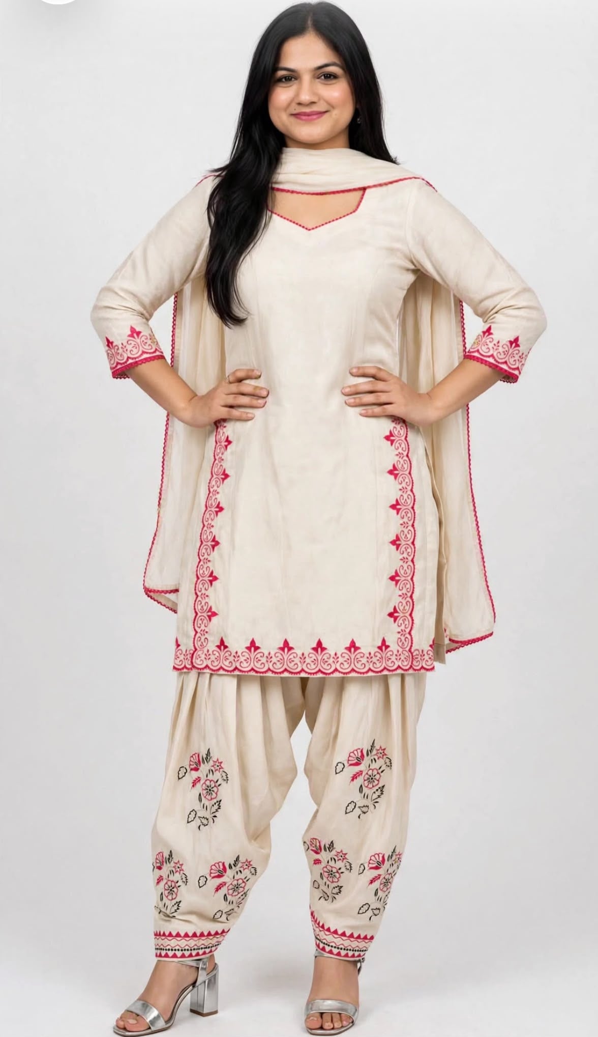 Embroidered thread work semi party wear plazo suit on rayon fabric - code 310